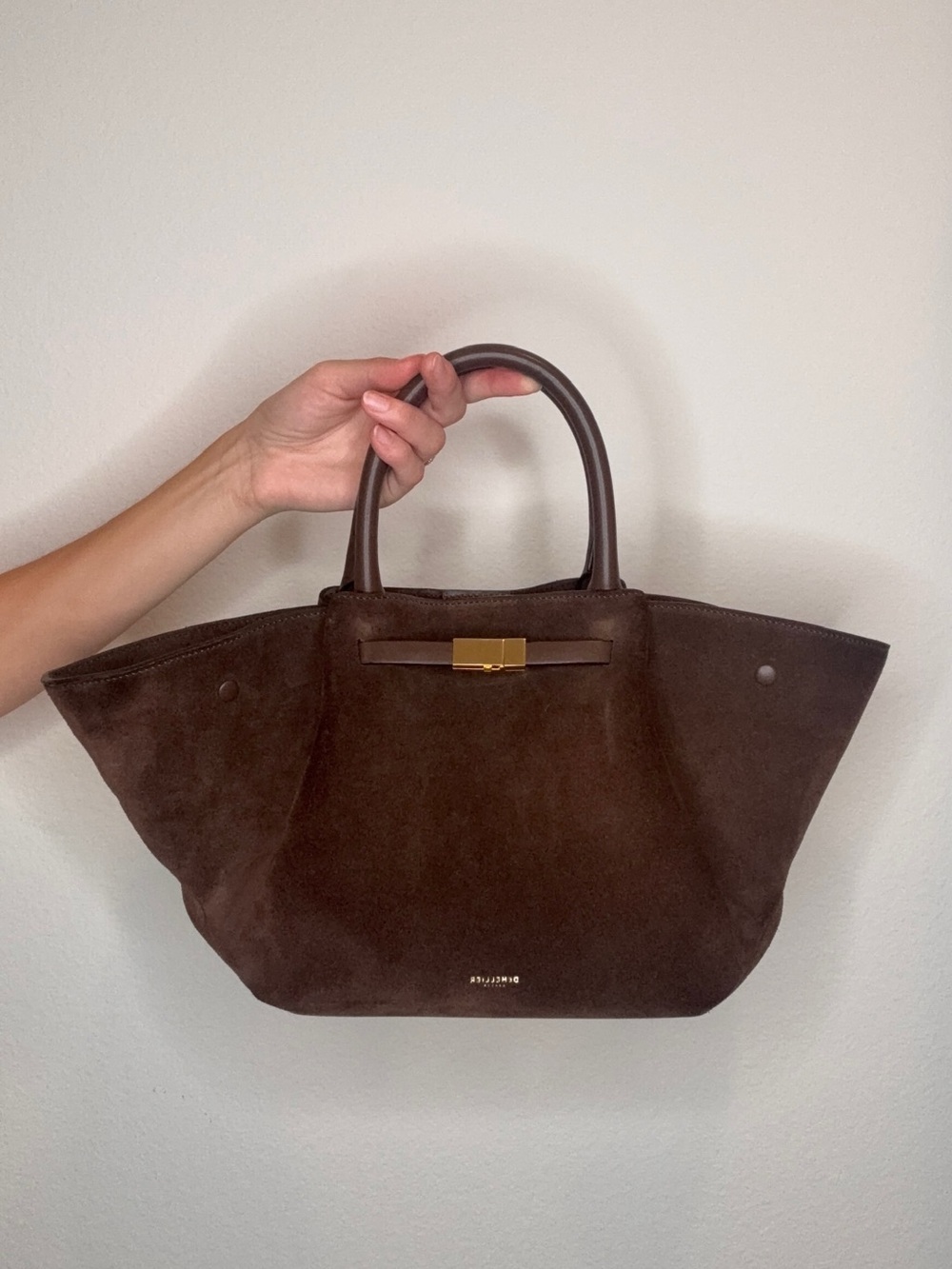 DeMellier Chocolate Brown Suede Tote with Crossbody Strap